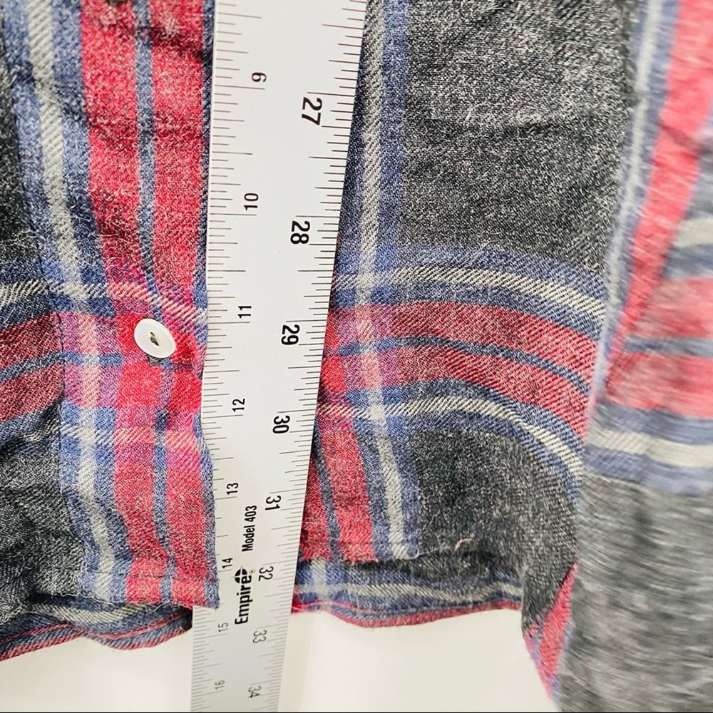 Zara Red Gray Plaid Print Large Pocket Tunic Top XS - Picture 5 of 6